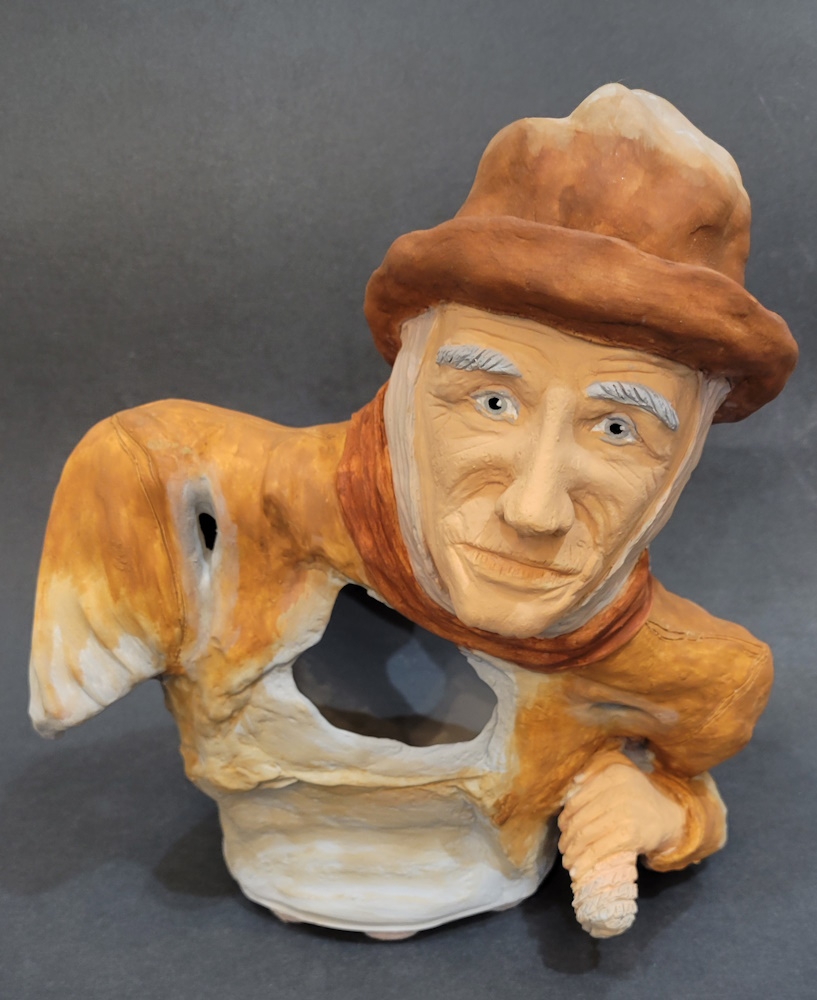 a fisherman's ghost sculpture, front view