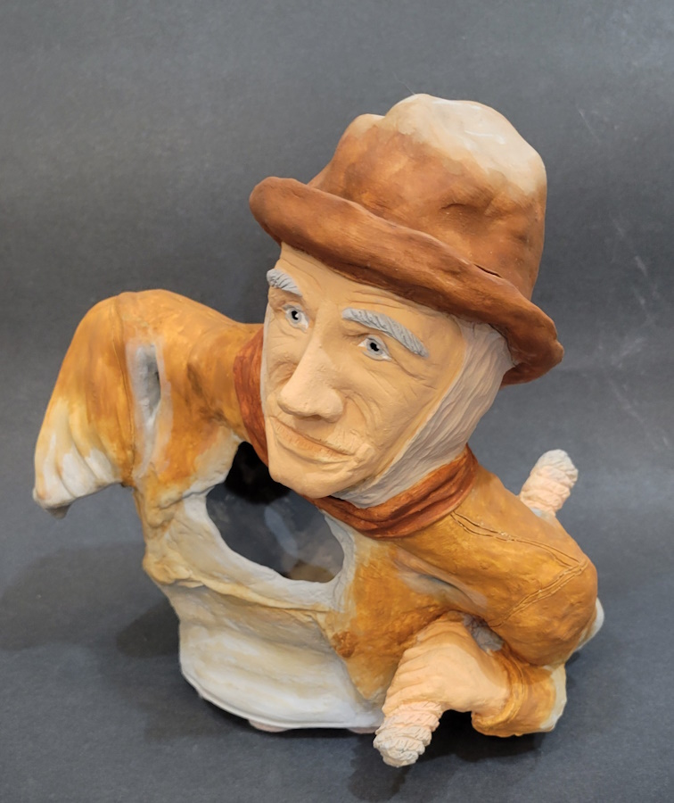 a fisherman's ghost sculpture, edge view
